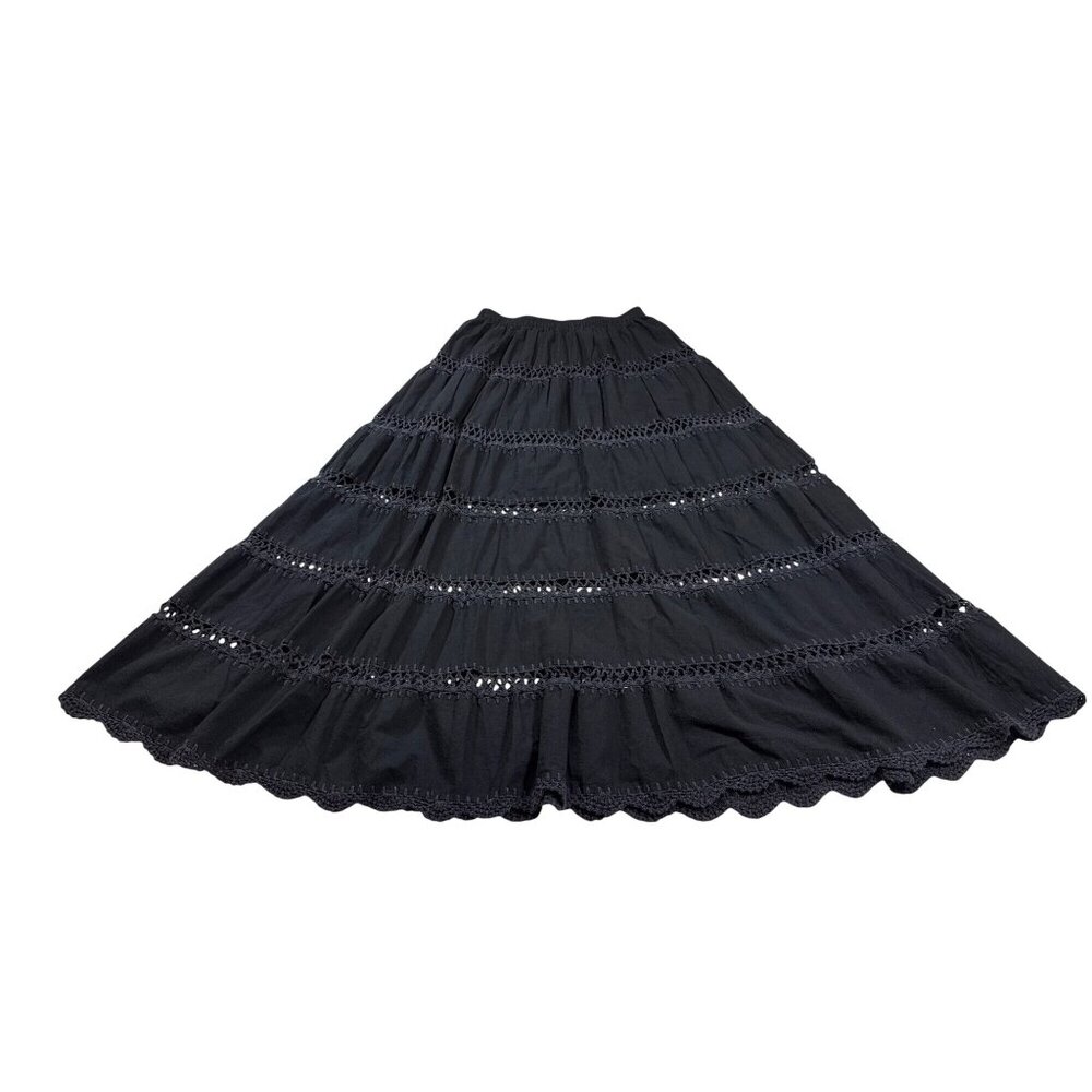 Cleobella XS Black Boho Maxi Skirt With Crochet Lace Hem Blend Detail (BB368)